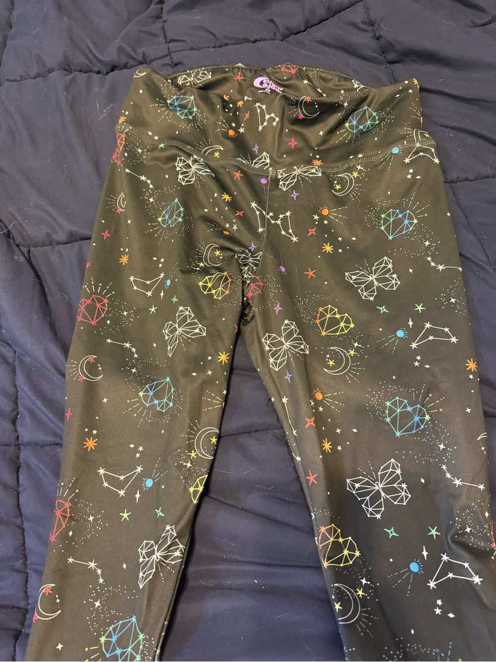 Girls' Black Cosmic Butterfly Print Leggings